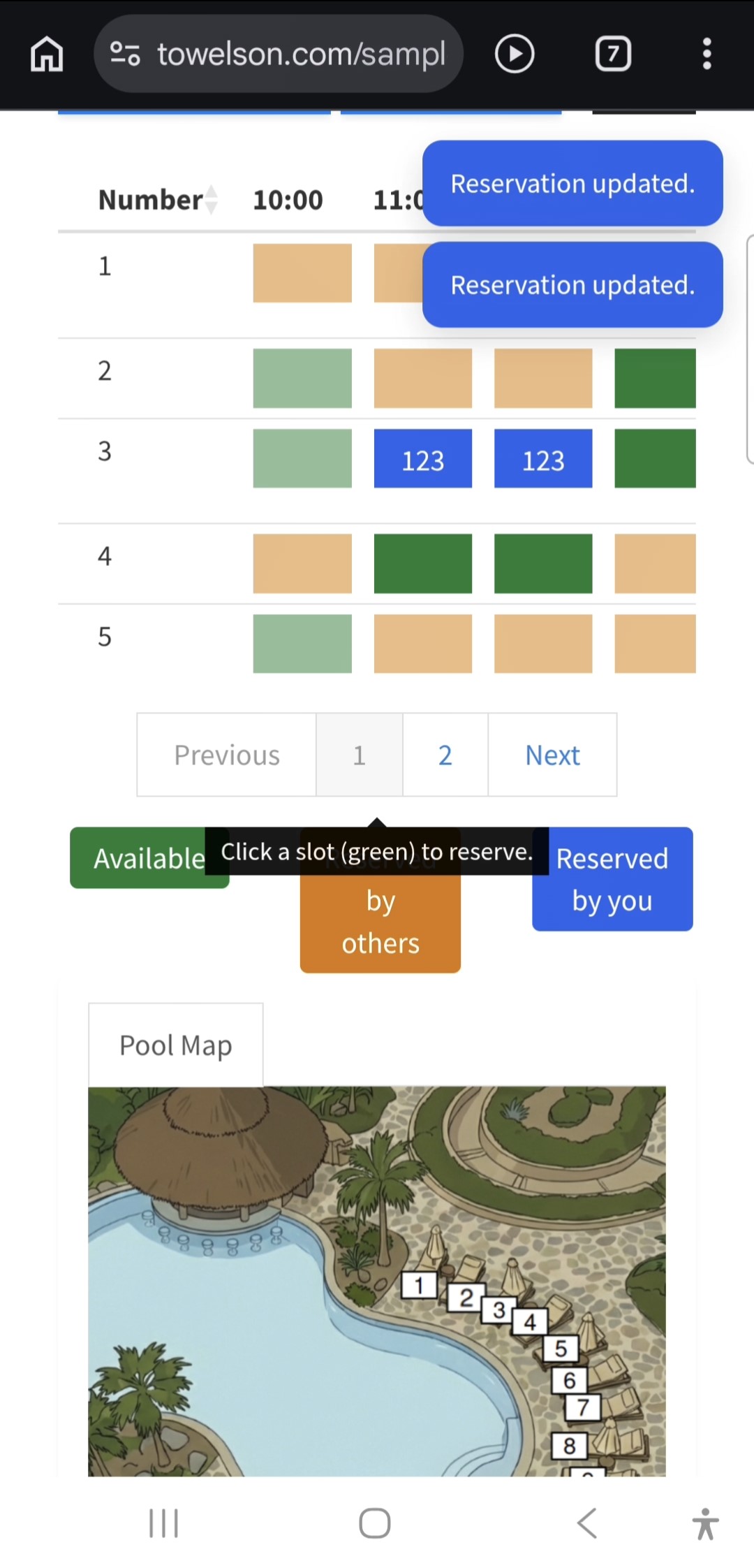 Vista de reservas en vivo